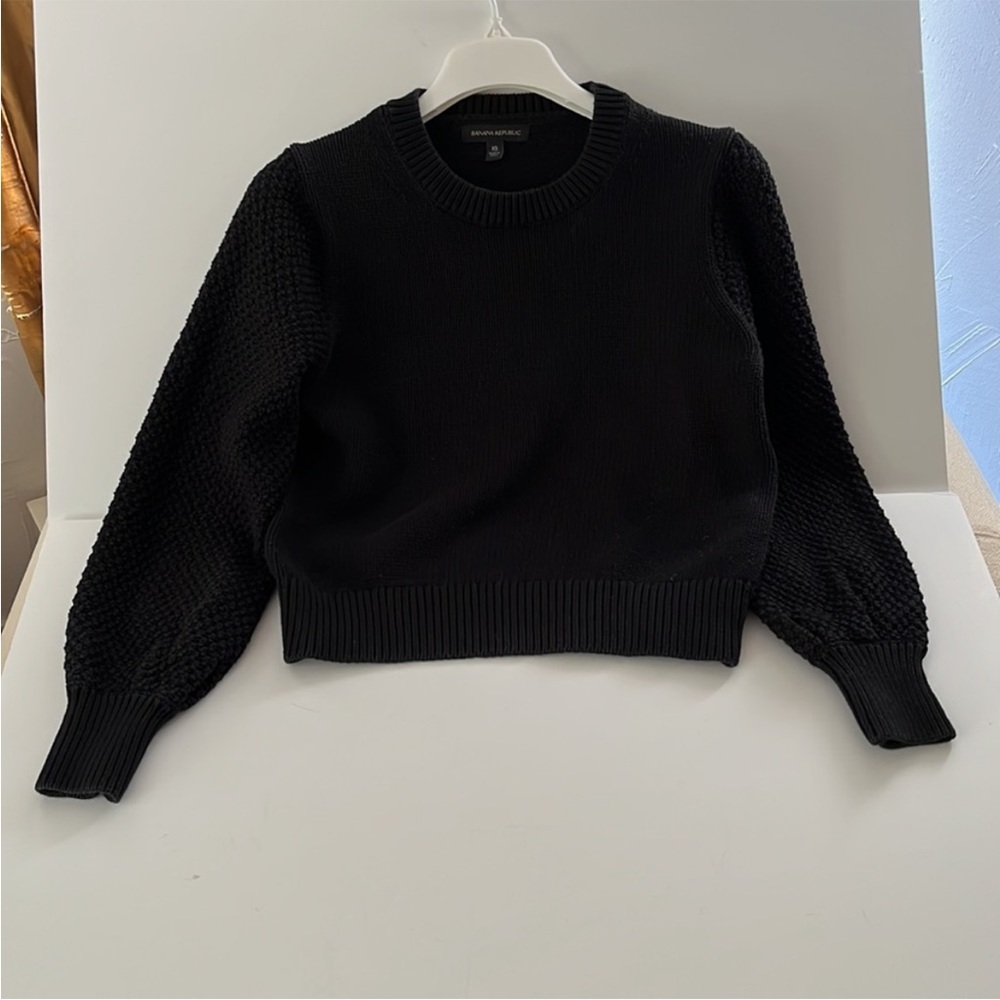 Banana Republic | Cable Knit Sleeve Puff-Sleeve Cotton Sweater
